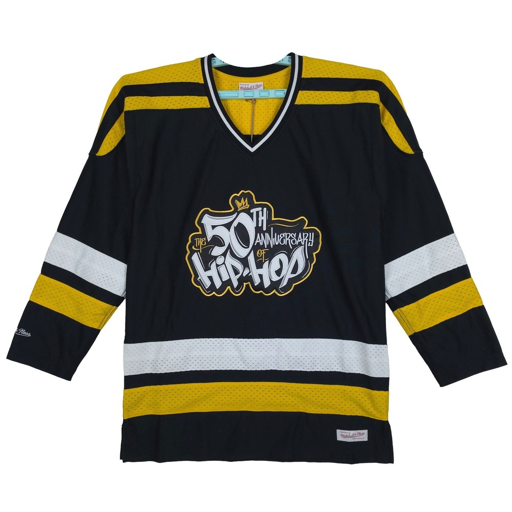 50th Anniversary Hip Hop Mitchell & Ness Medium Hockey Jersey Black Yellow NWT